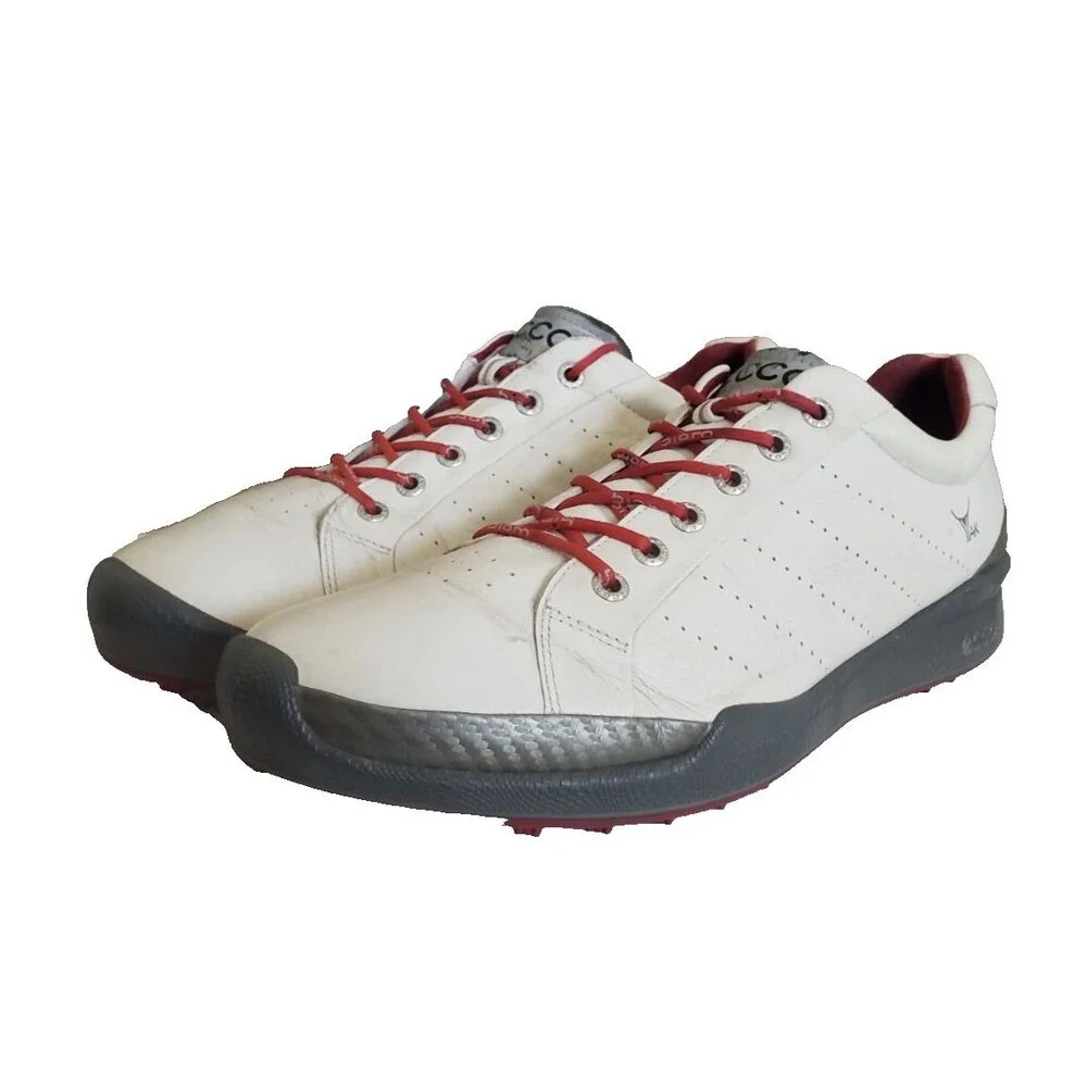ECCO Biom Hybrid Golf Shoes Mens SZ 10.5 White Red Yak Leather Spikeless Natural